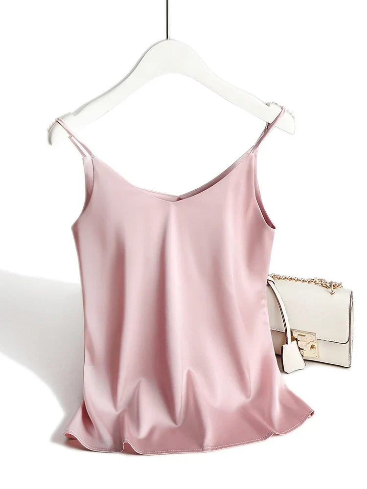 Women's Silk-Blend Satin Camisole – Relaxed Scoop Neck