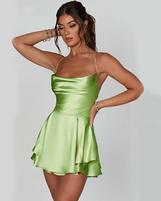 Women's Cowl Neck Mini Dress – Flounce Hem A-Line