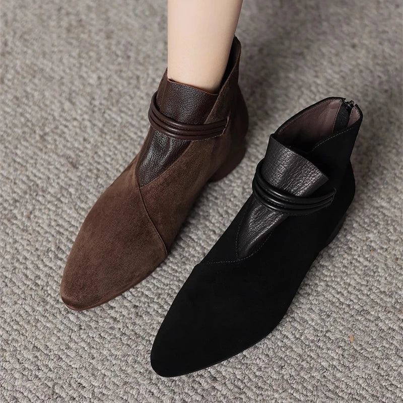 Women's Suede Ankle Boot – Pointed Toe Block Heel