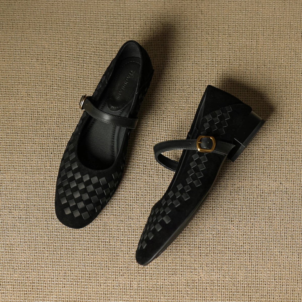 Women's Woven Leather Mary Jane Shoes – Low Block Heel