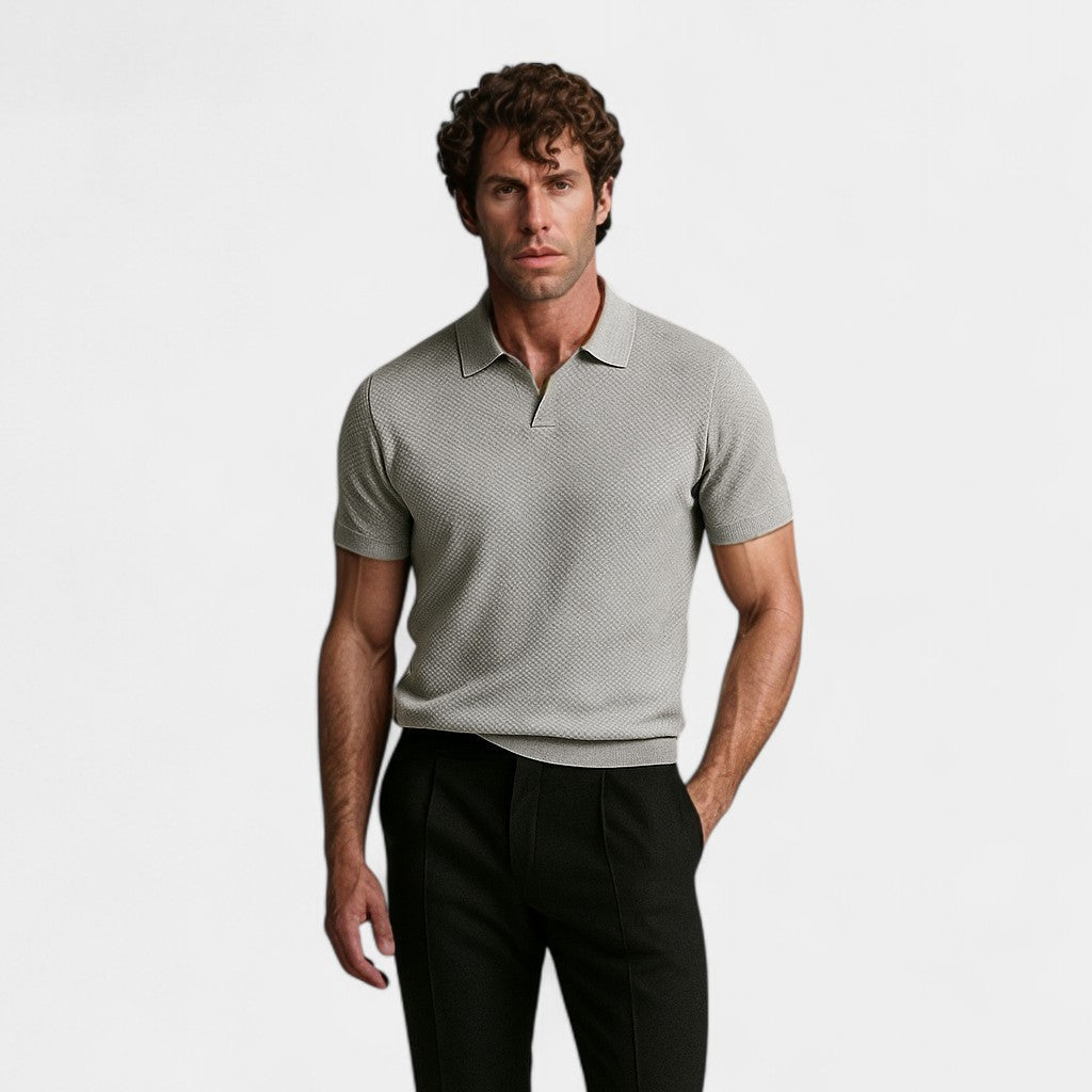 Men's Buttonless Polo Shirt – Open Collar Clean Front