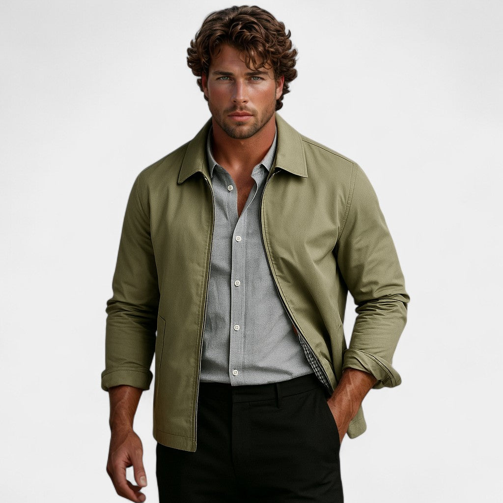 Men's Lapel-Collar Windbreaker Jacket – Relaxed Straight Fit