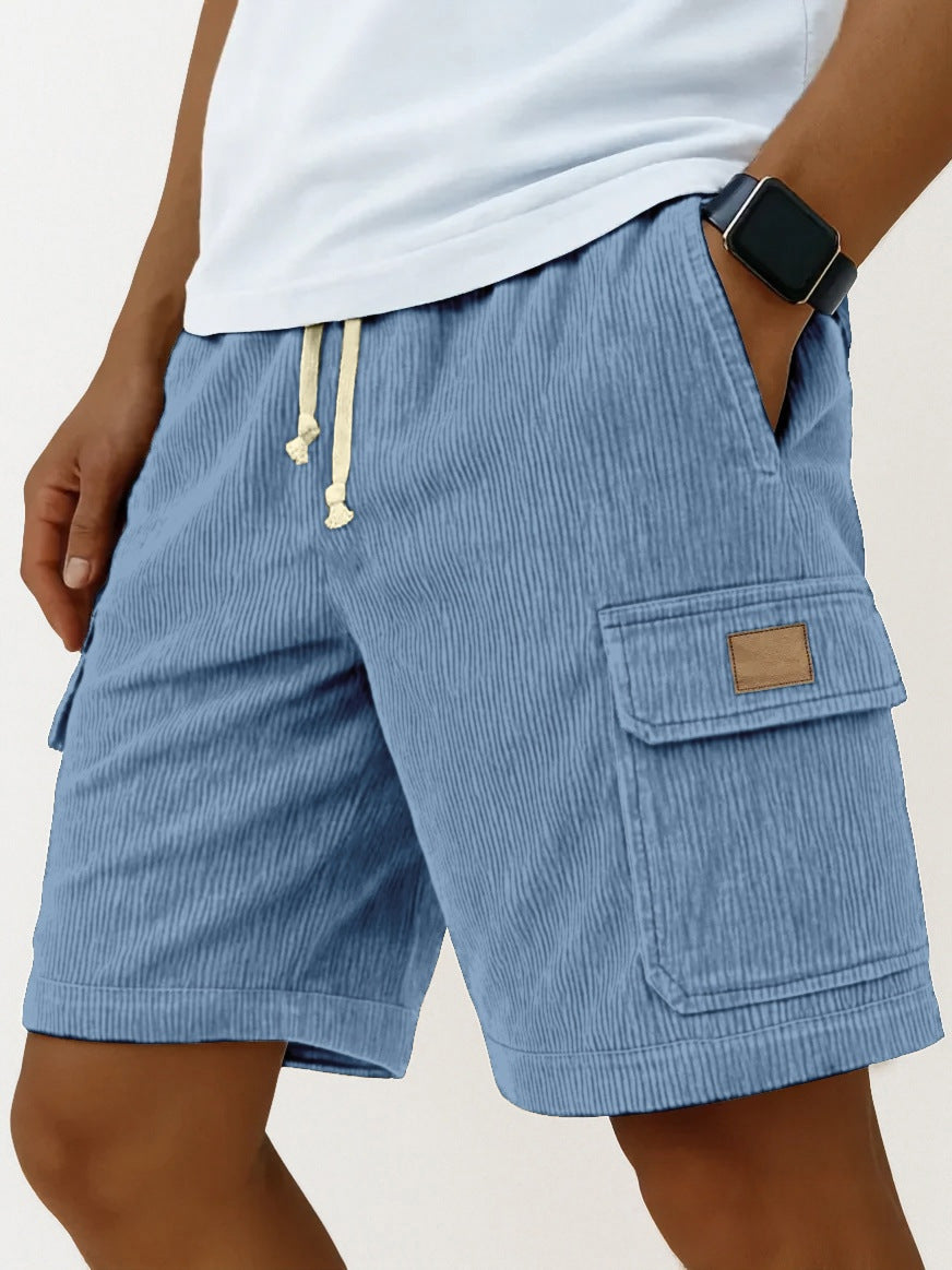 Men's Corduroy Cargo Shorts – Drawstring Elastic Waist