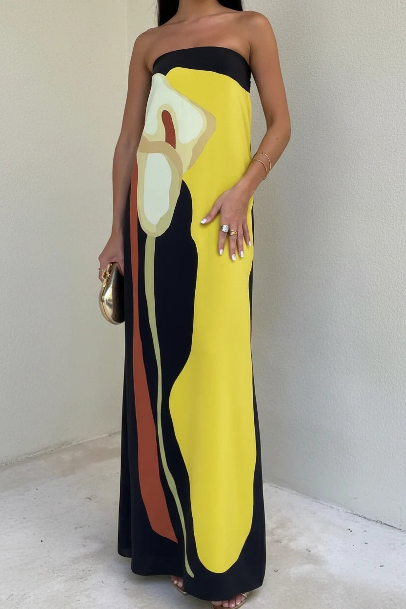 Women's Strapless Maxi Dress – Loose Printed Fit