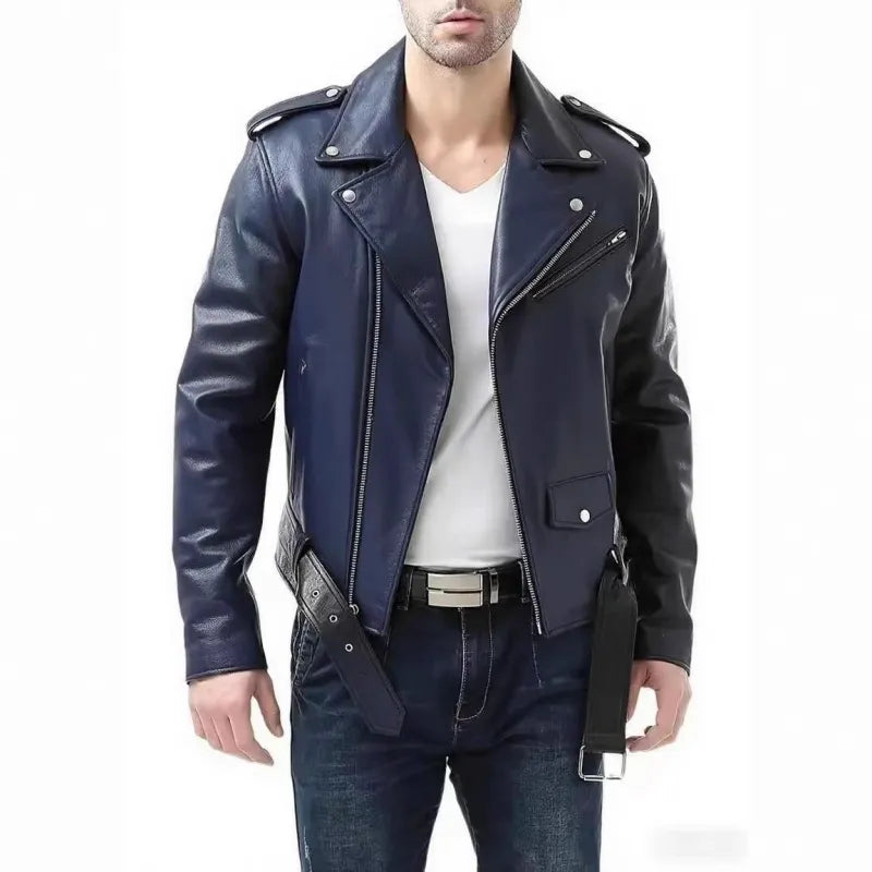 Men's Faux Leather Biker Jacket – Relaxed Bellows Pockets