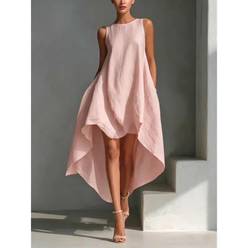 Women's Sleeveless Midi Dress – Asymmetric Flared Hem