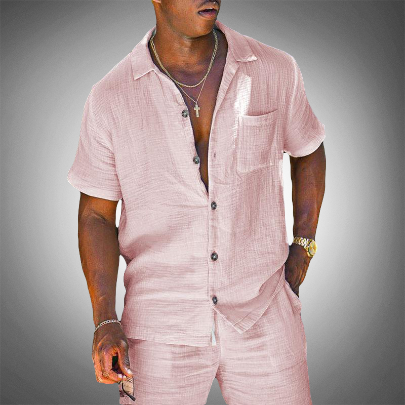 Men's Linen-Look Two-Piece Set – Short Sleeve Relaxed Fit
