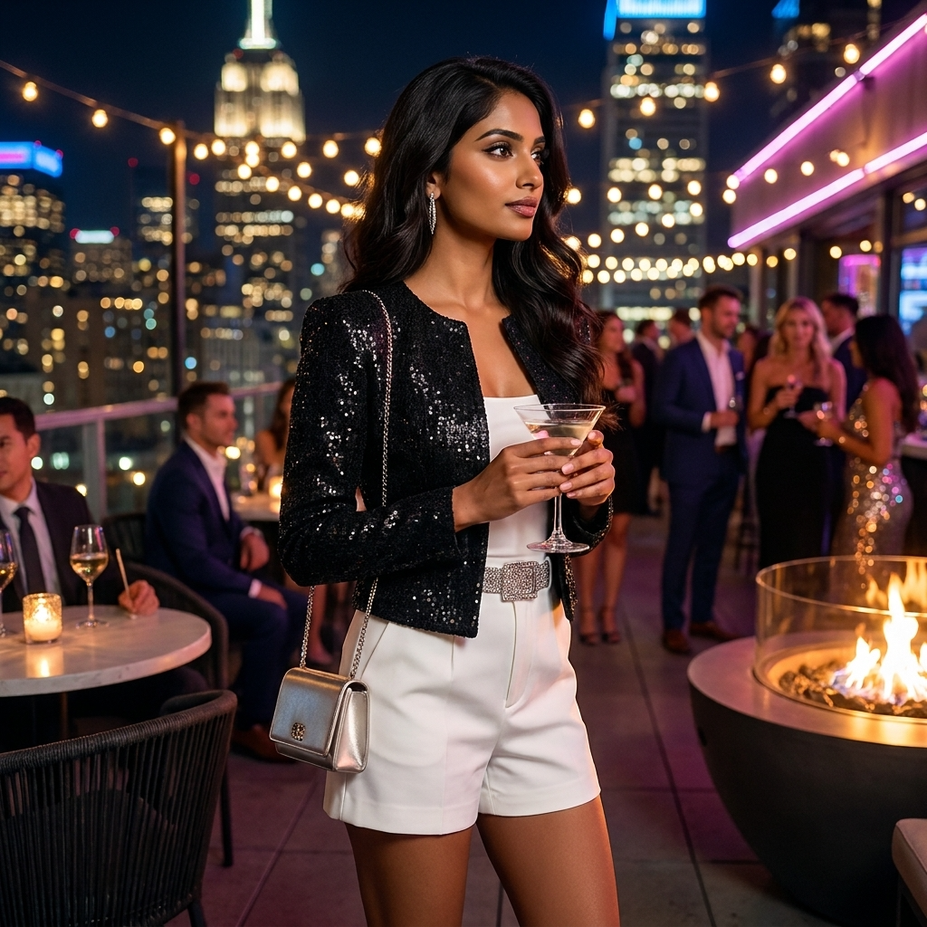 Women's Sequin Cropped Blazer – Open-Front Structured Fit