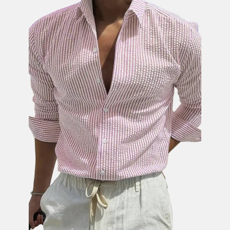 Men's Slim Striped Shirt – Tailored Button-Front Fit