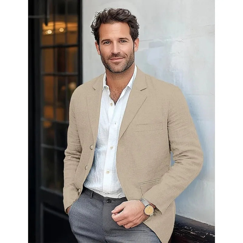 Men's Cotton-Linen Jacket – Unstructured Round Hem