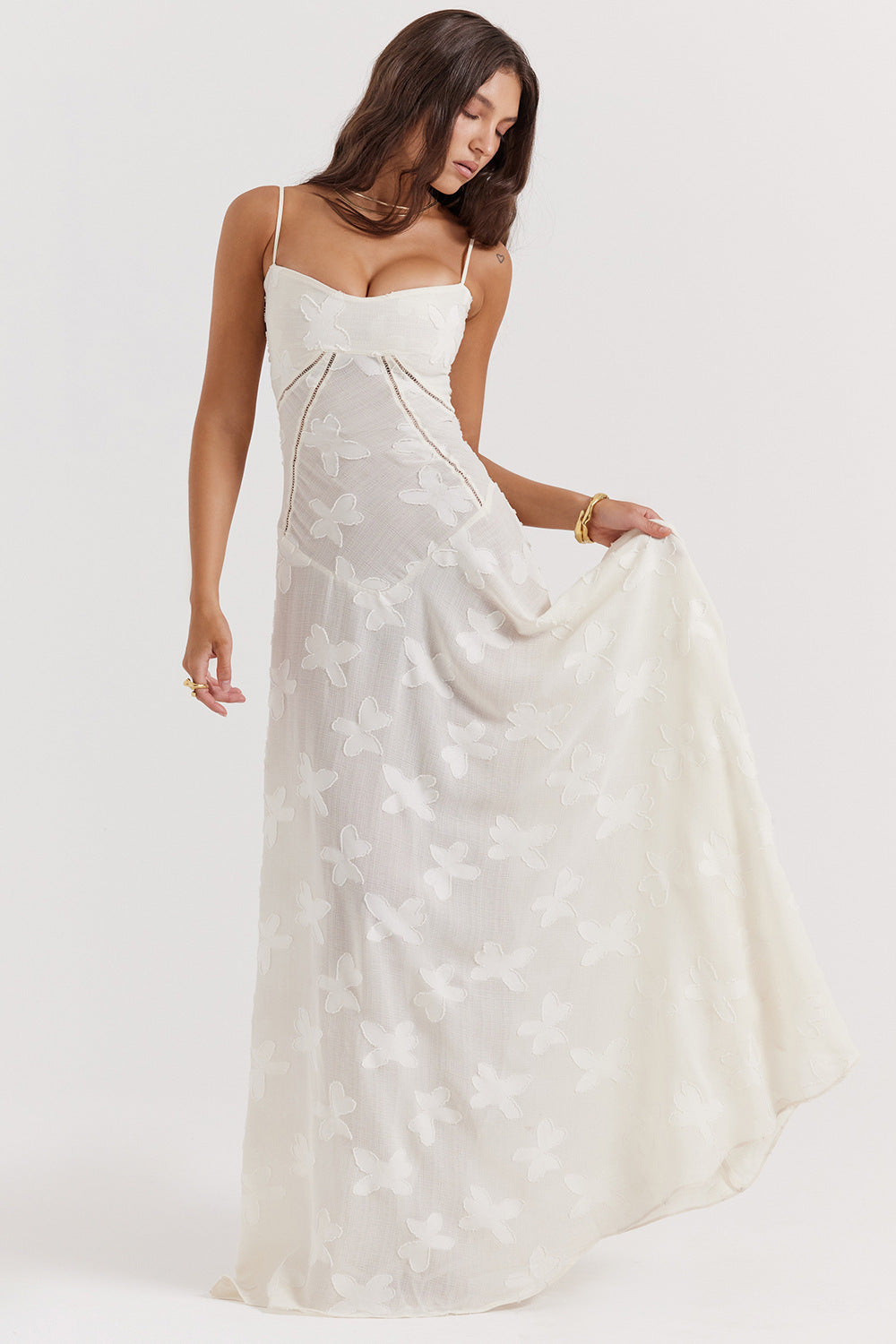 Women's Lace Maxi Dress – Sweetheart Neck Slip-Lined