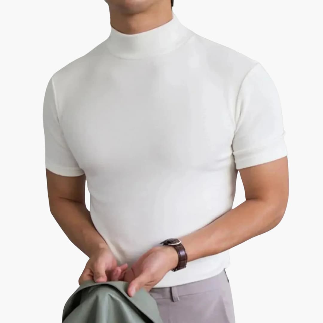 Men's Mock Neck T-Shirt – Slim Short Sleeve