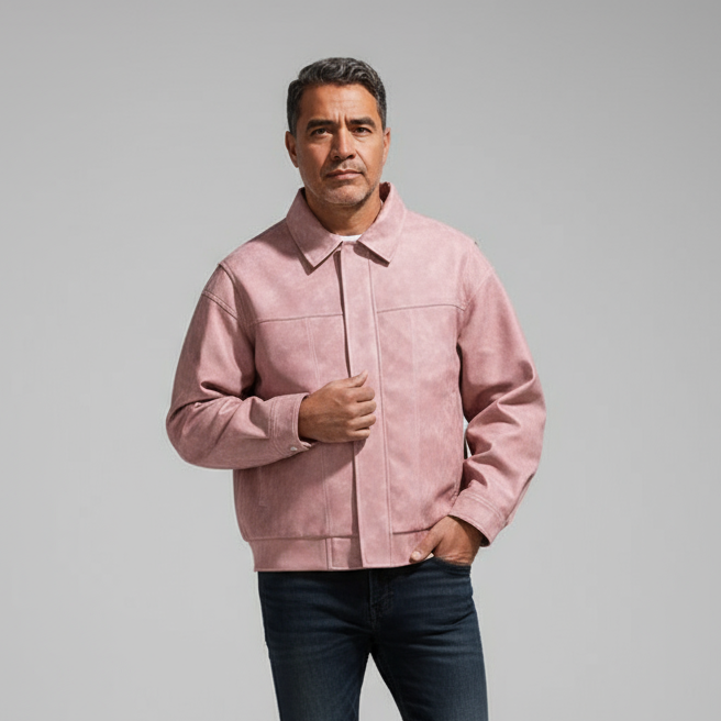 Men's Leather Jacket – Zip-Front Relaxed Fit