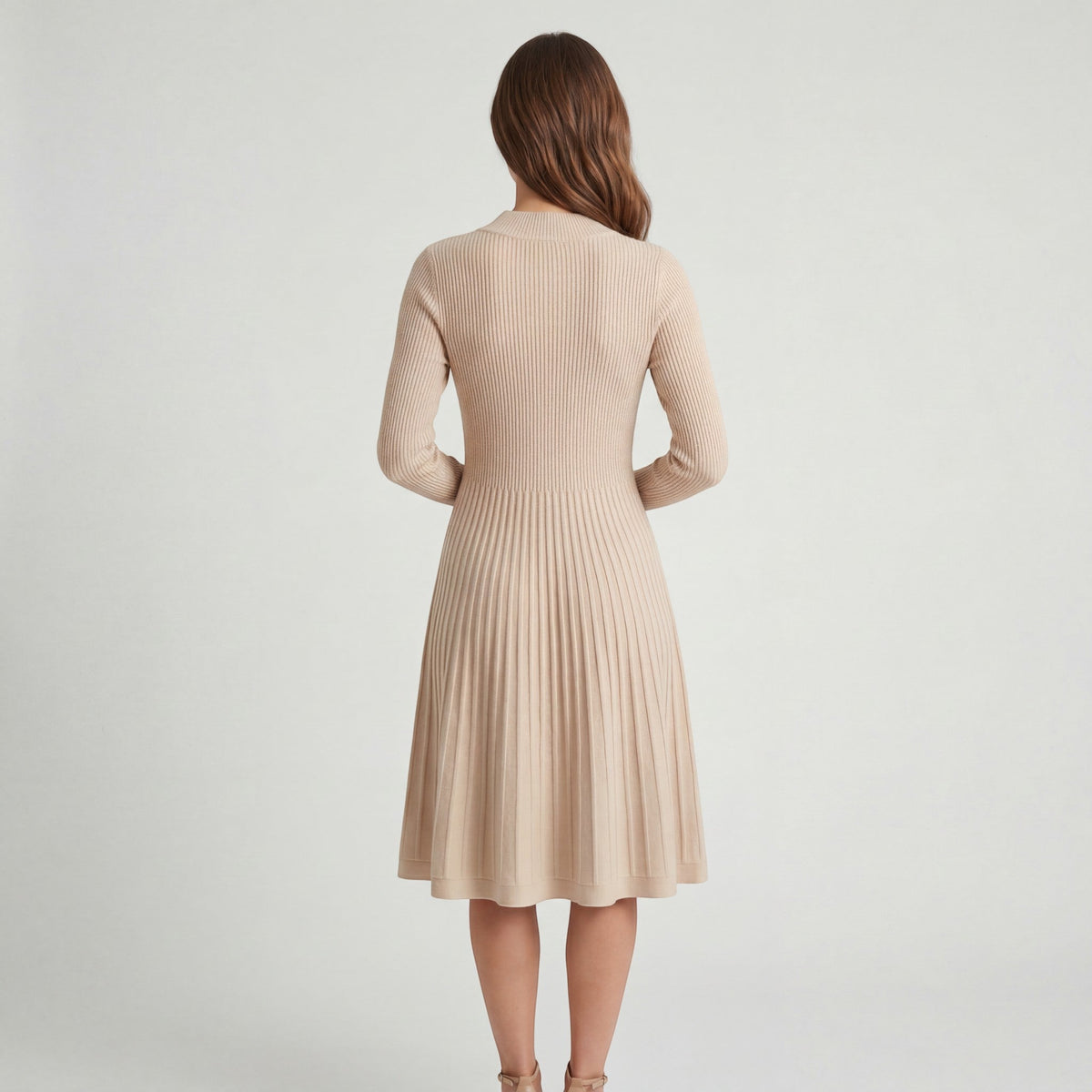 Women's Cashmere Knit Midi Dress – Long Sleeve Relaxed Fit