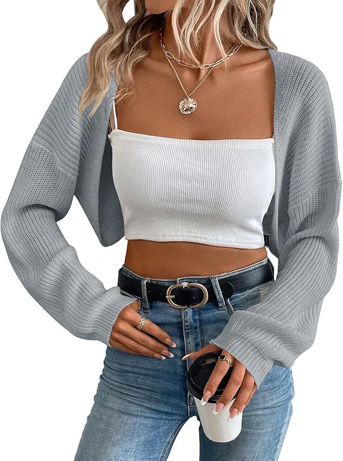 Women's Cropped Knit Cardigan – Ribbed Shawl Open Front