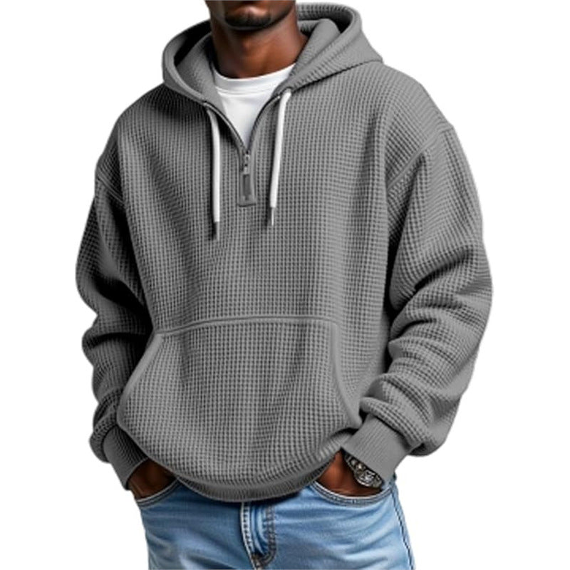 Men's Waffle Knit Zip Hoodie – Double Hood Relaxed Fit