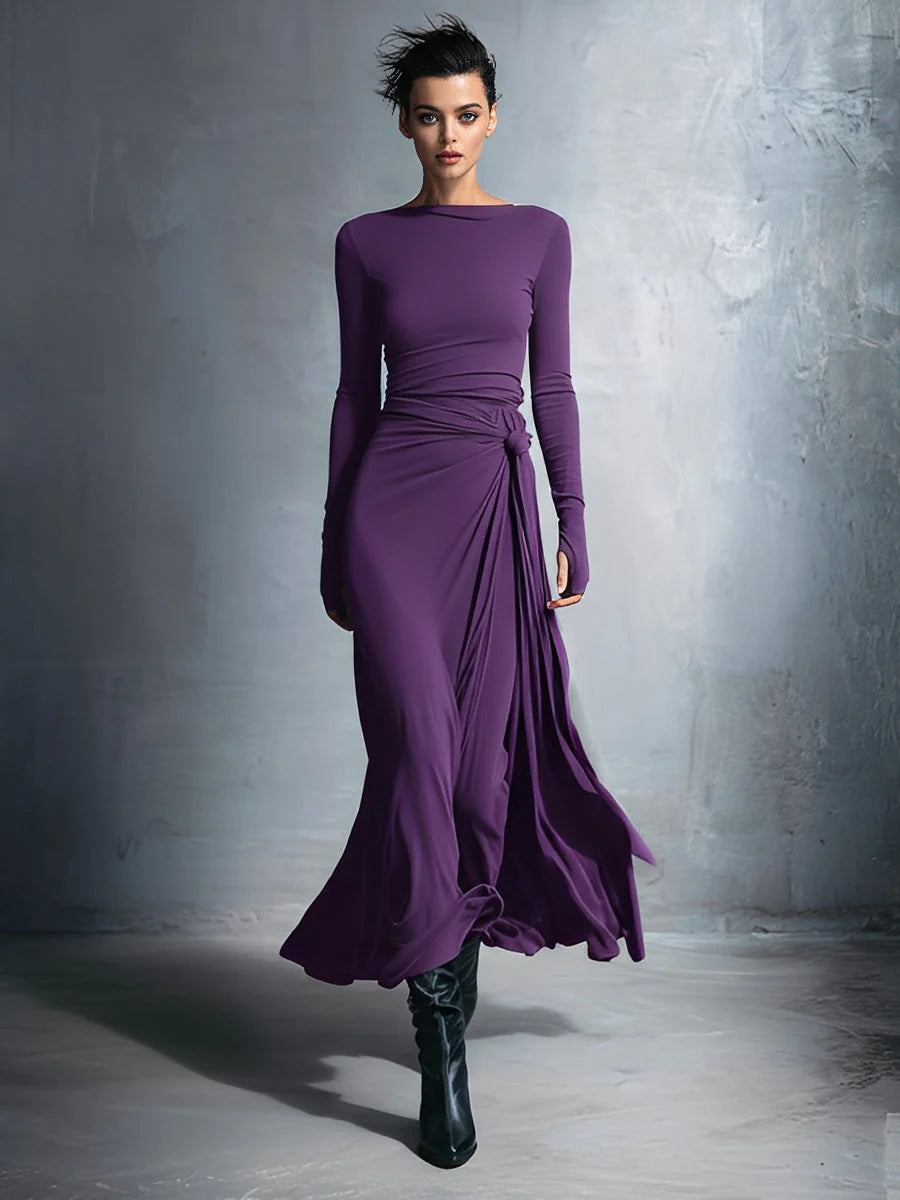Women's Wrap Maxi Dress – Long Sleeve Tie Waist