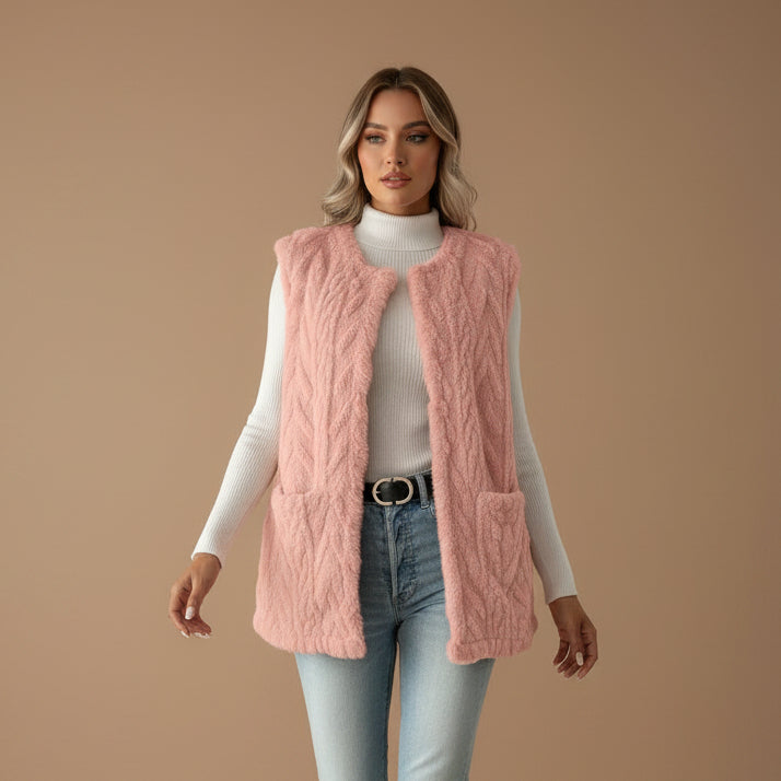 Women's Fleece Vest – Textured Diamond Pattern