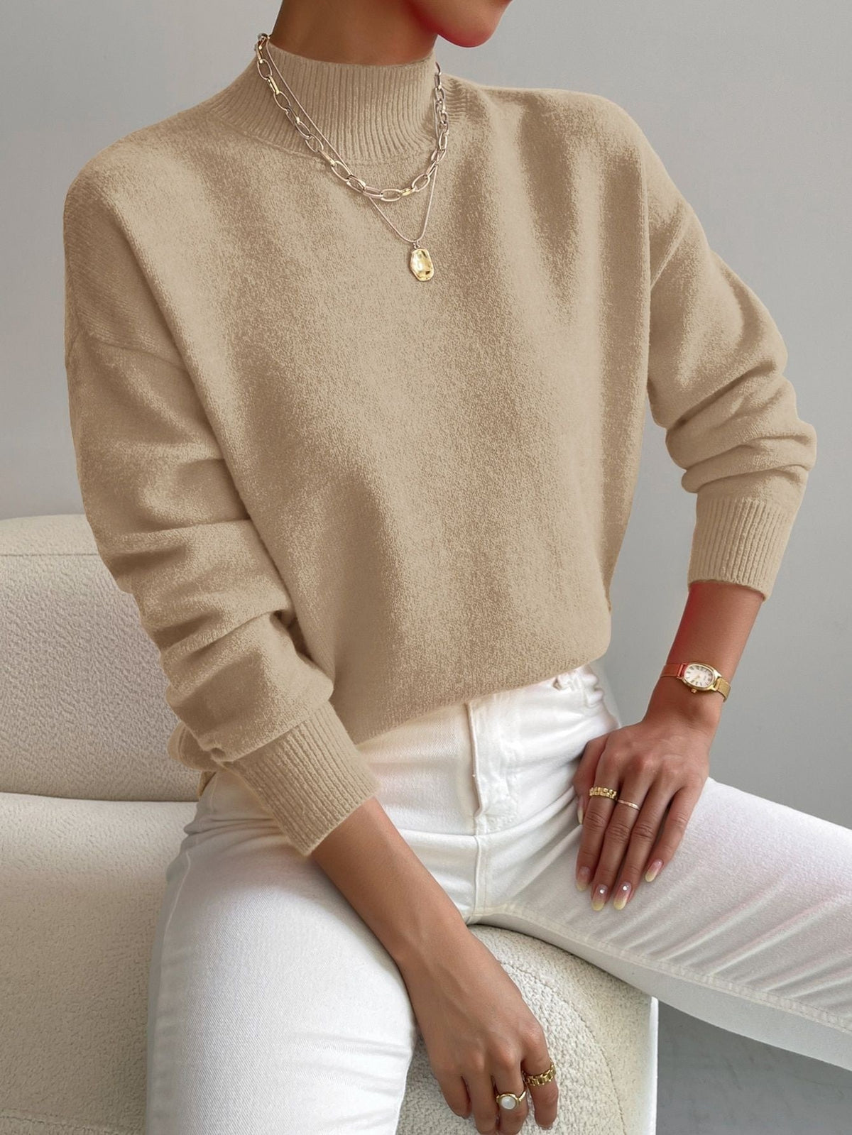 Women's Cashmere Sweater – Relaxed Mock Neck