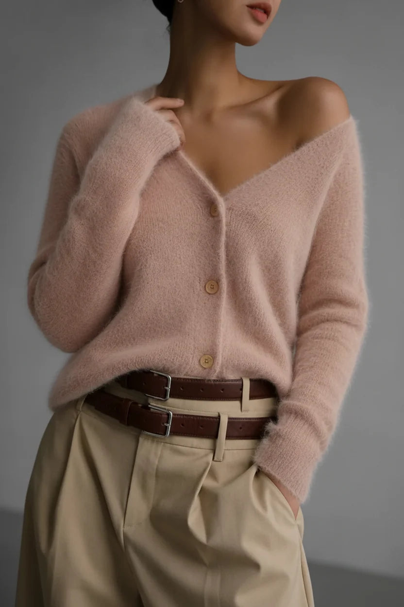 Women's Button-Front Cardigan – Plush Faux Mink Knit