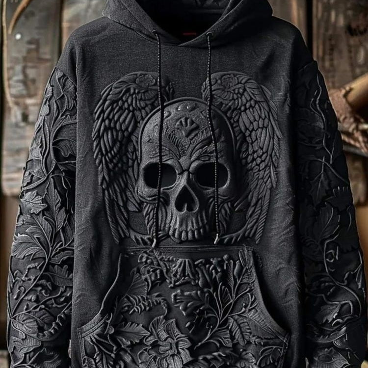 Men's Skull Graphic Hoodie – Padded 3D Pocket Pullover