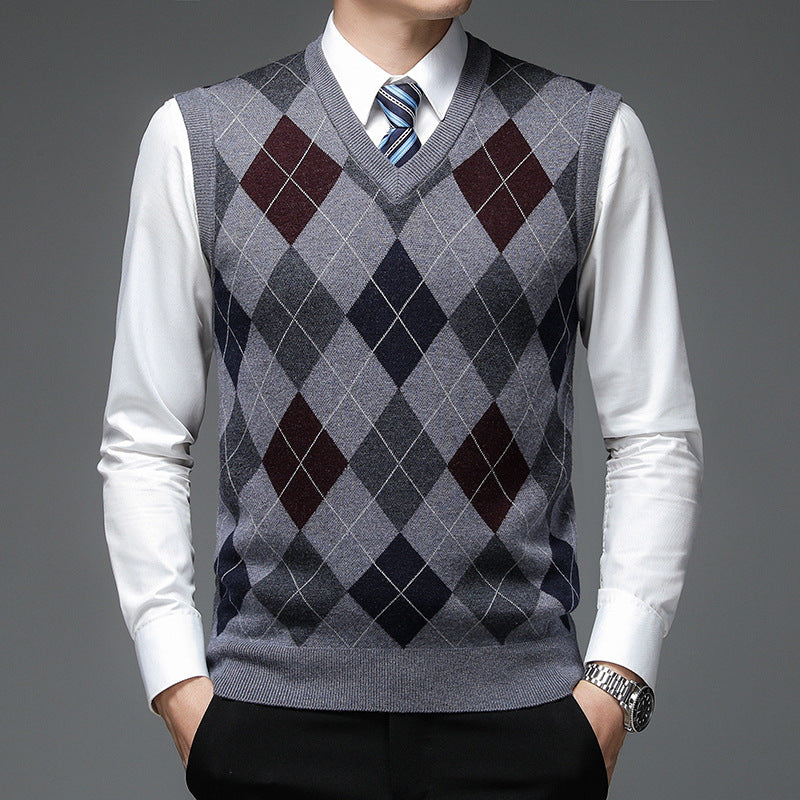 Men's Sweater Vest – Classic V-Neck Wool Blend