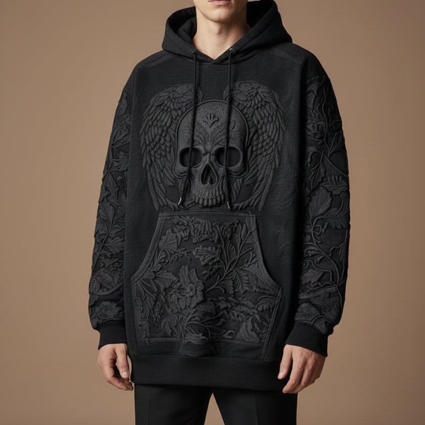 Men's Skull Graphic Hoodie – Padded Relaxed Pullover