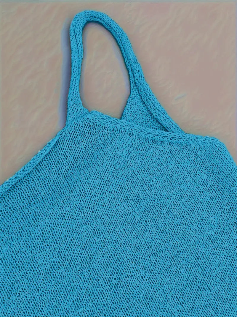 Women's Knit Mini Dress – Thin Straps, Open Back