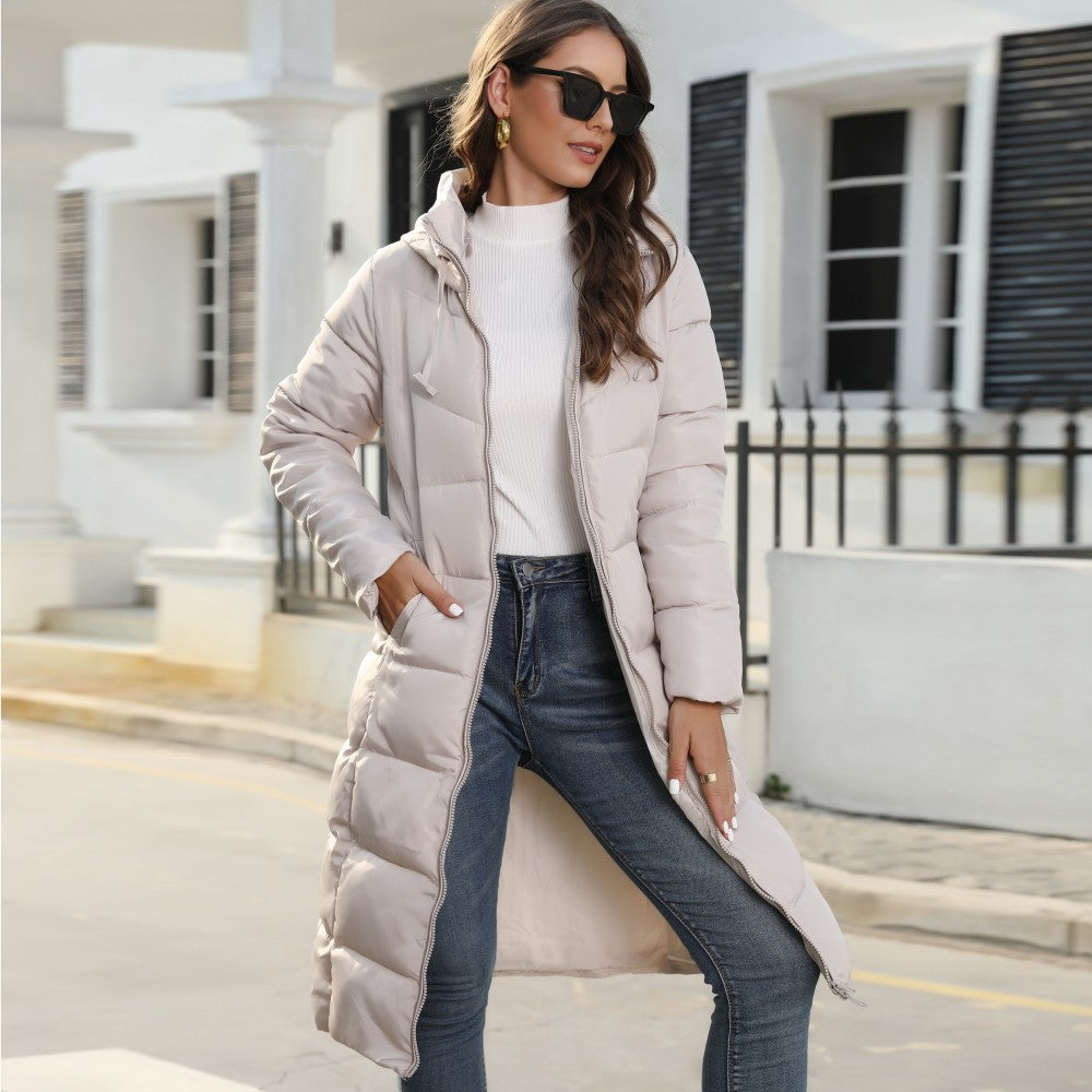Women's Hooded Padded Coat – Slim Mid-Length Fit