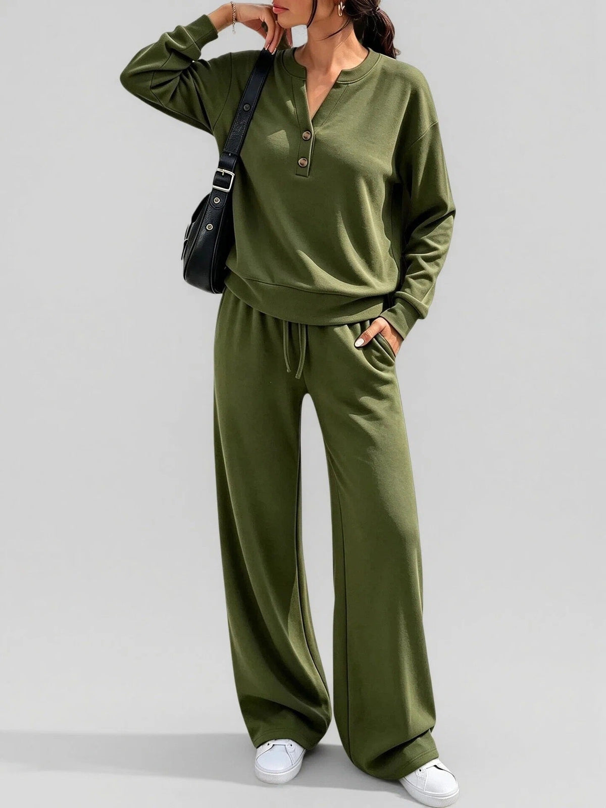 Women's Wide-Leg Pants Set – Relaxed Long-Sleeve Top