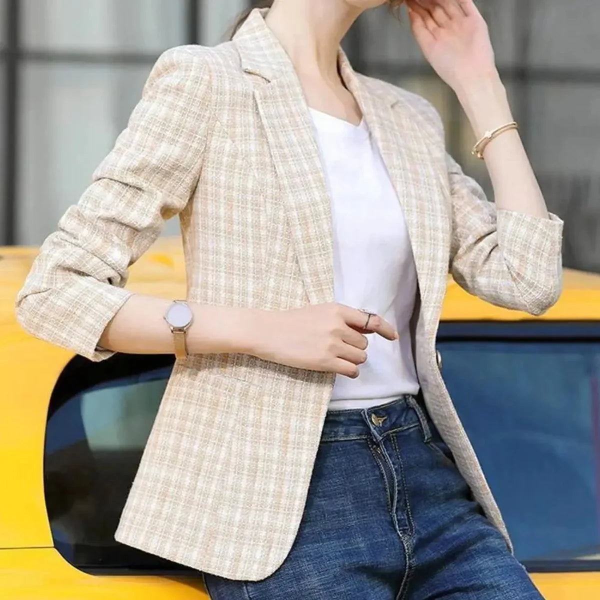 Women's Plaid Blazer – Slim Tailored Short Cut