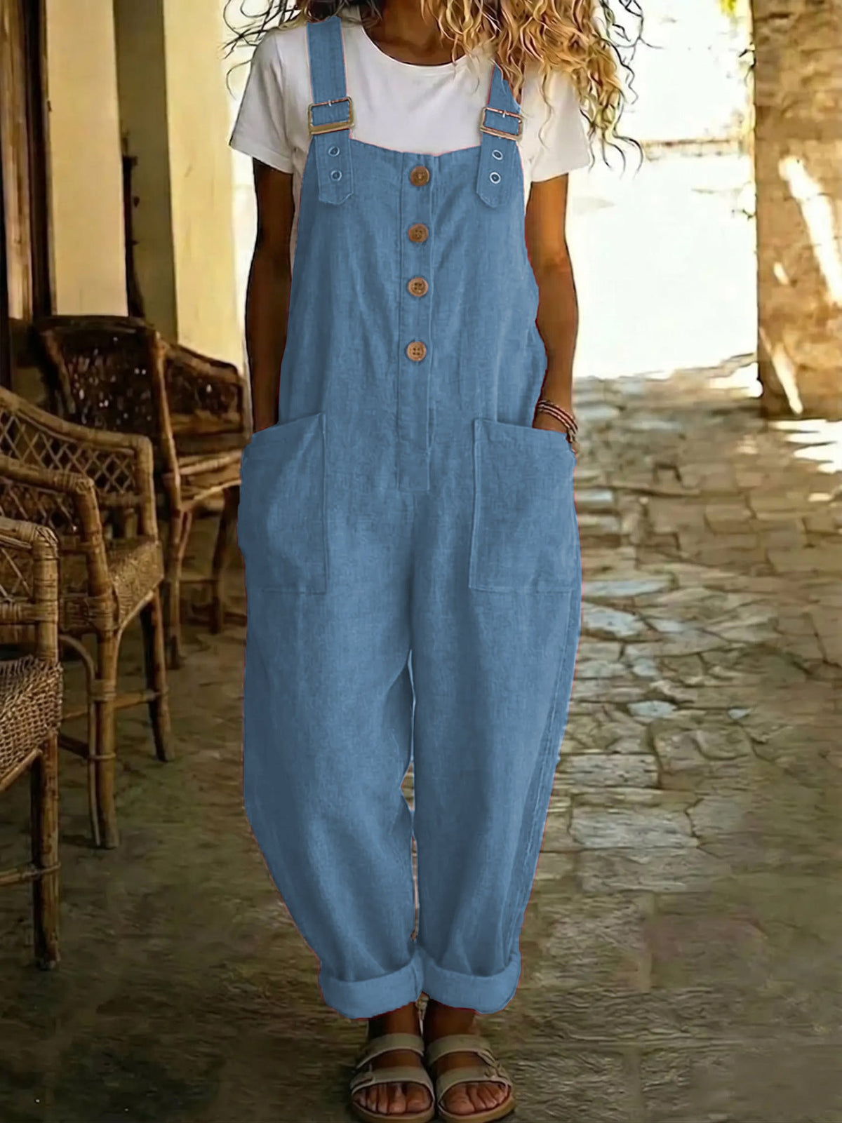 Women's Straight-Leg Overalls – Wide Strap Sleeveless