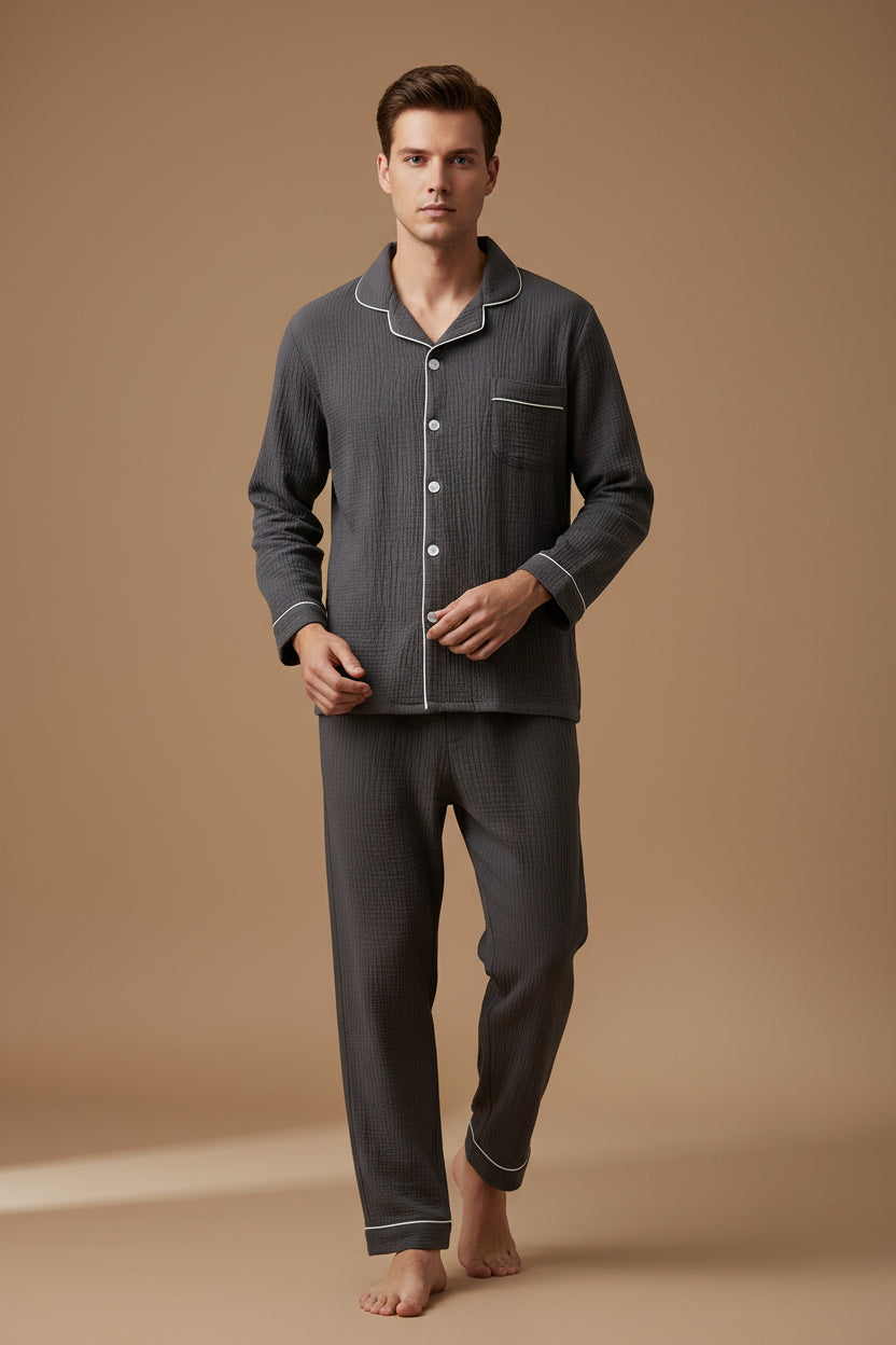 Men's Cotton Pajama Set – Double Gauze Relaxed Fit