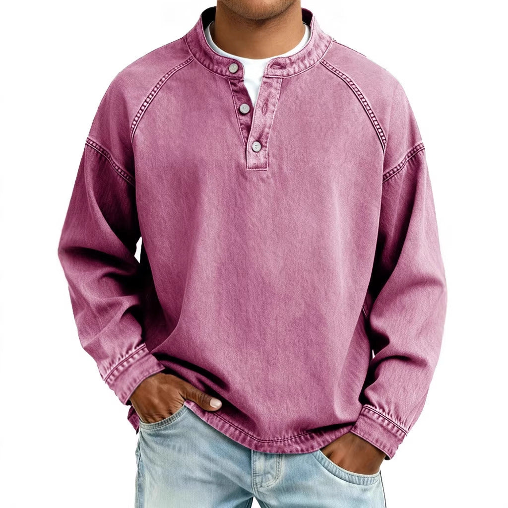 Men's Long Sleeve Pullover Shirt – Relaxed Vintage Fit