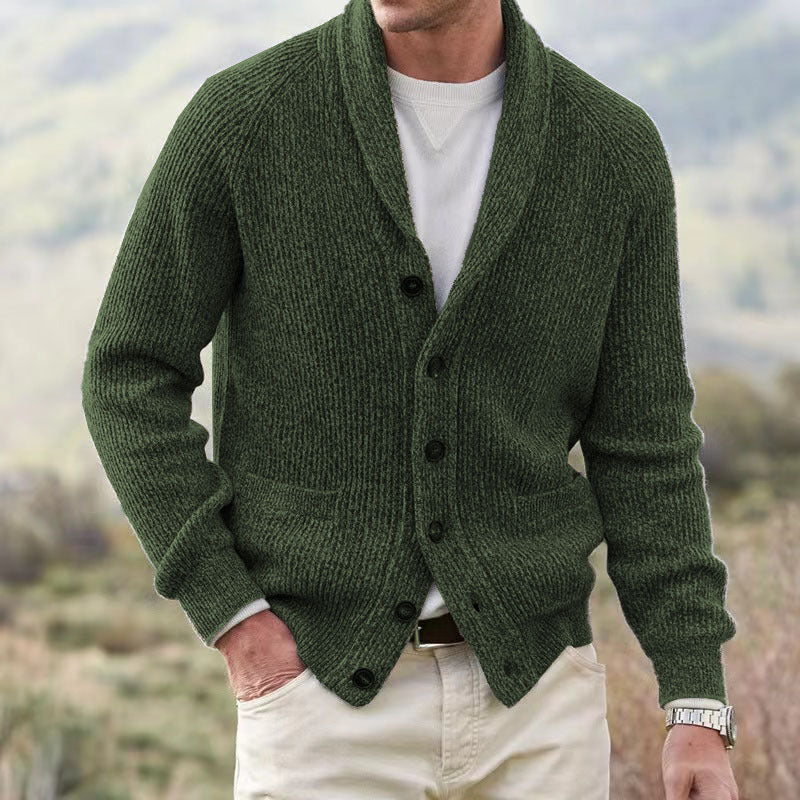Men's V-Neck Knit Cardigan – Relaxed Thick-Knit Fit