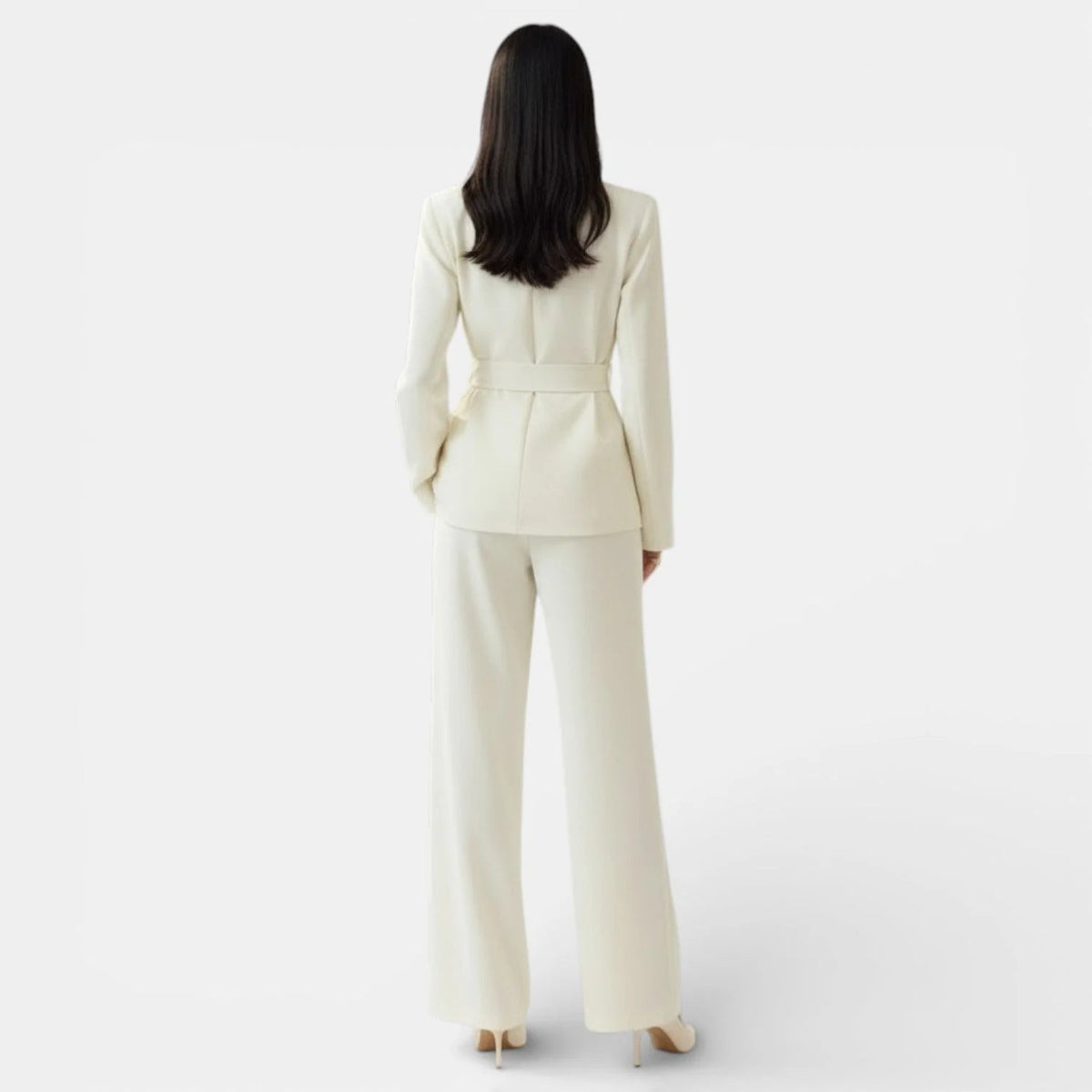 Women's Blazer and Wide-Leg Pants Set – Tie-Waist Double-Breasted