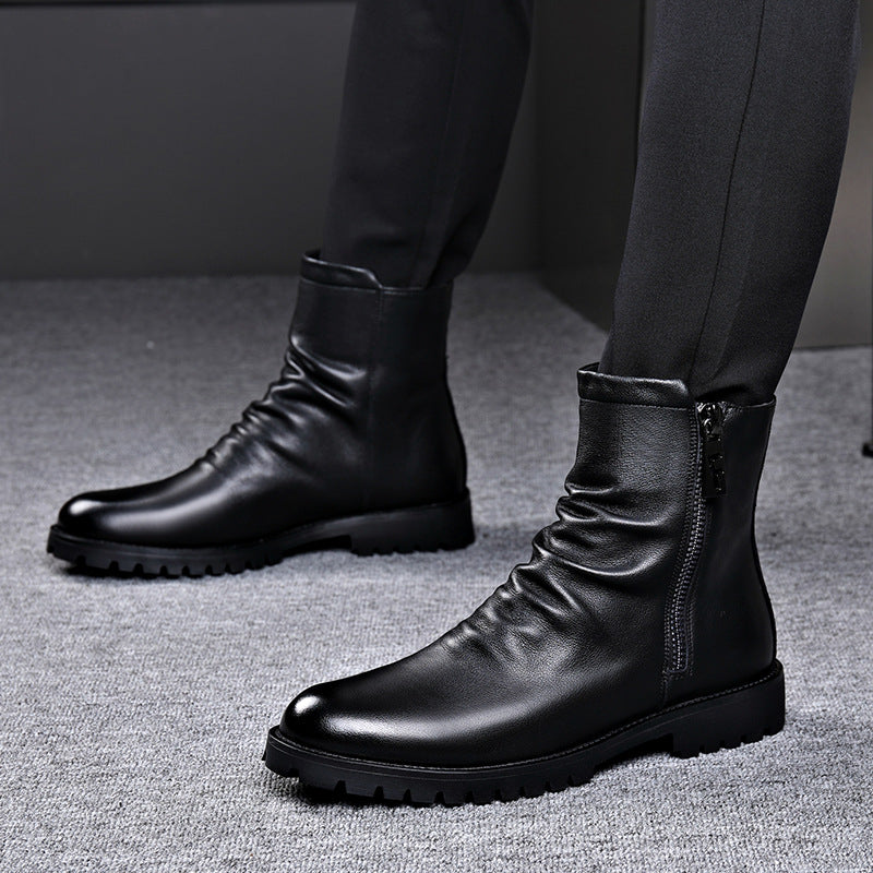 Men's Patent Leather Boot – Side Zip, Faux Wool Lining