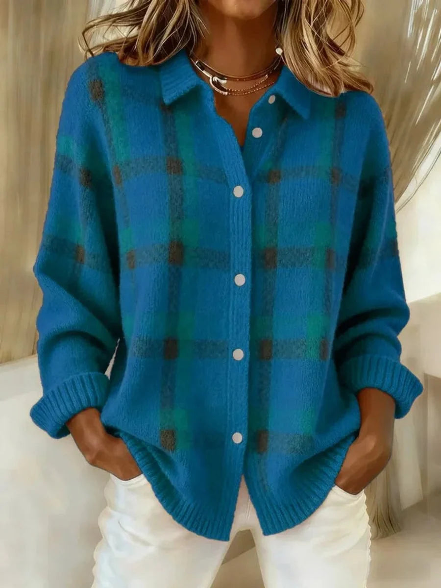 Women's Plaid Shirt – Loose Long-Sleeve Lapel Cut