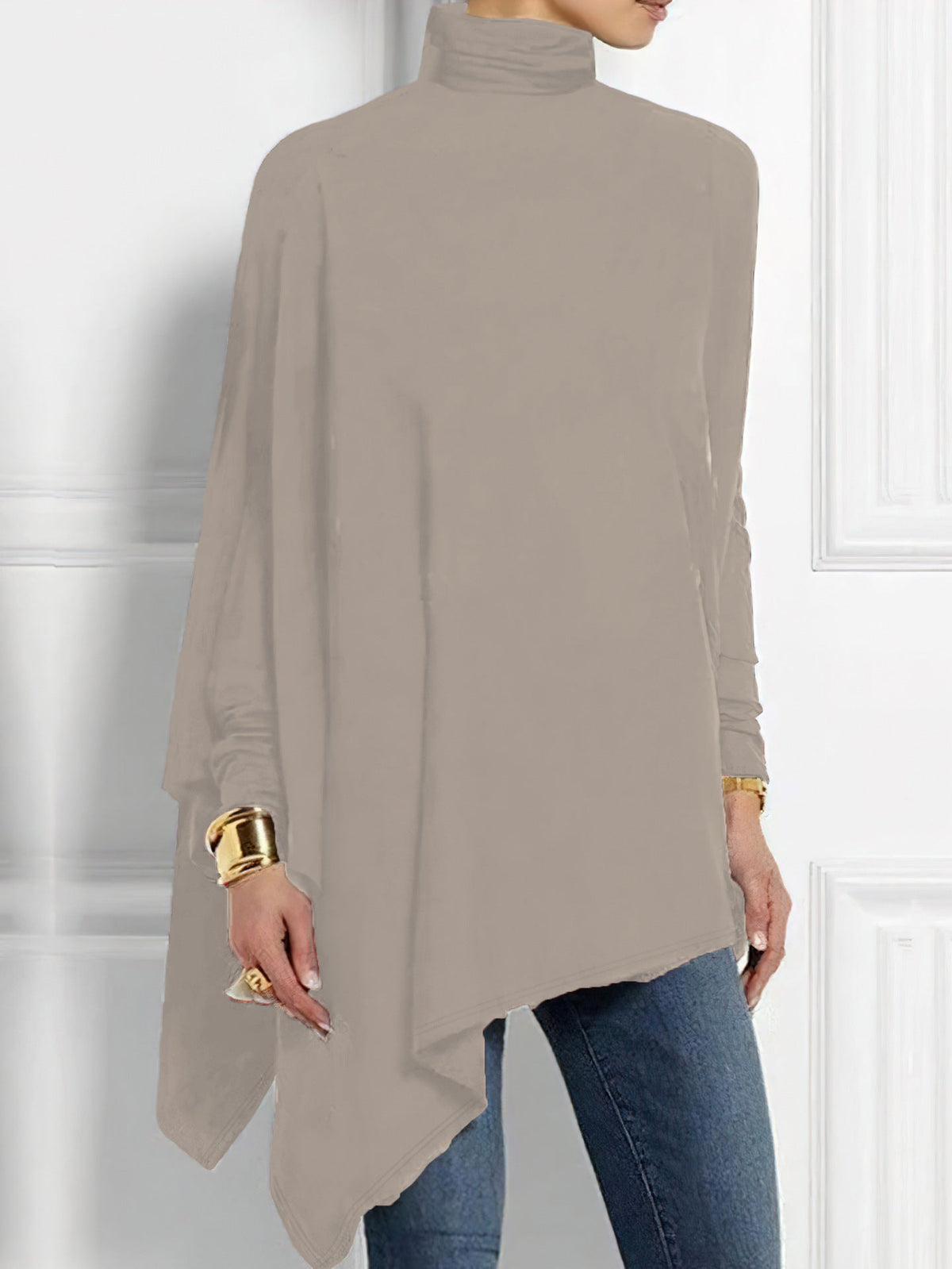 Women's Draped Long-Sleeve Top – Asymmetric Hem