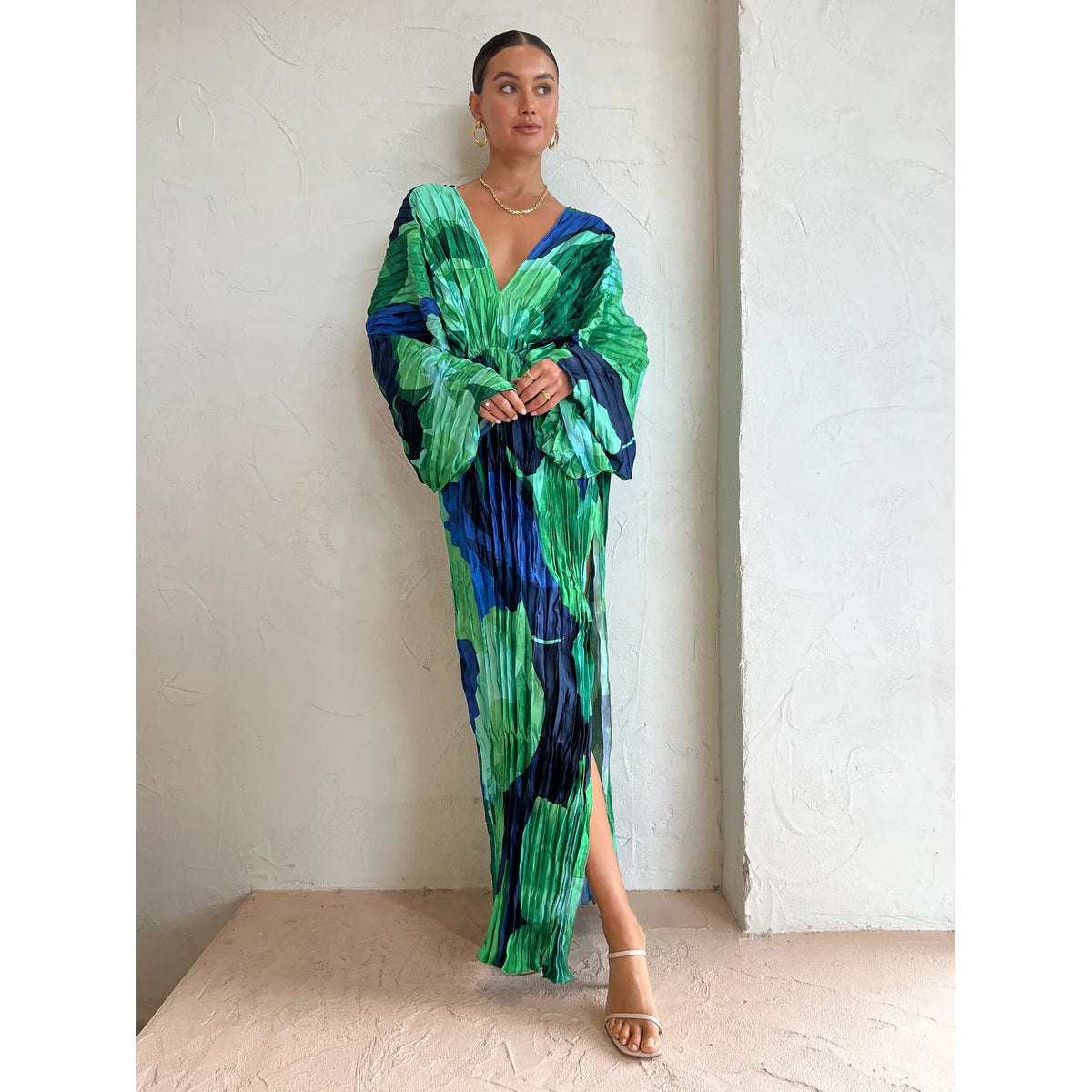 Women's Pleated Maxi Dress – Loose Pullover Fit