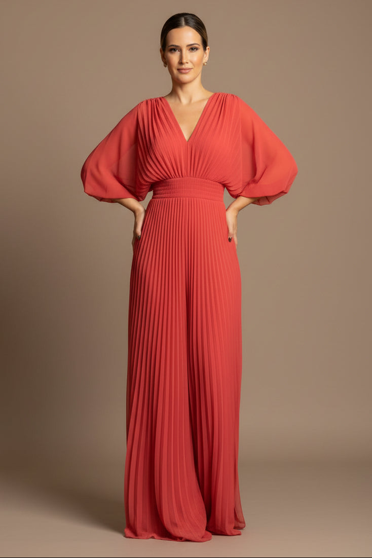 Women's Batwing Sleeve Maxi Dress – V-Neck A-Line