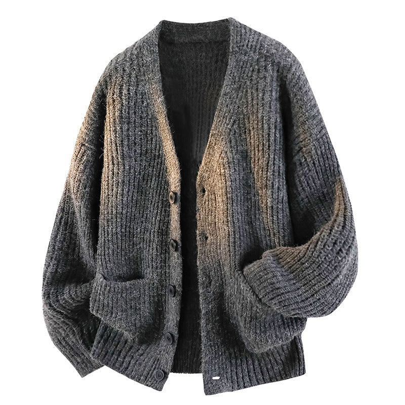 Men's Ribbed Knit Cardigan – Relaxed Drop-Shoulder Fit