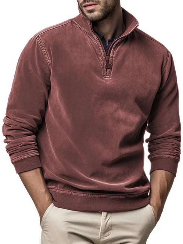 Men's Half-Zip Sweatshirt – Stand Collar Patch Pocket