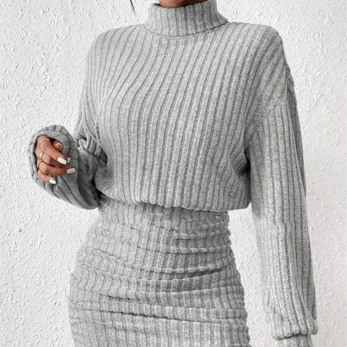 Women's Ribbed Knit Two-Piece Set – Mock Neck Long Sleeve