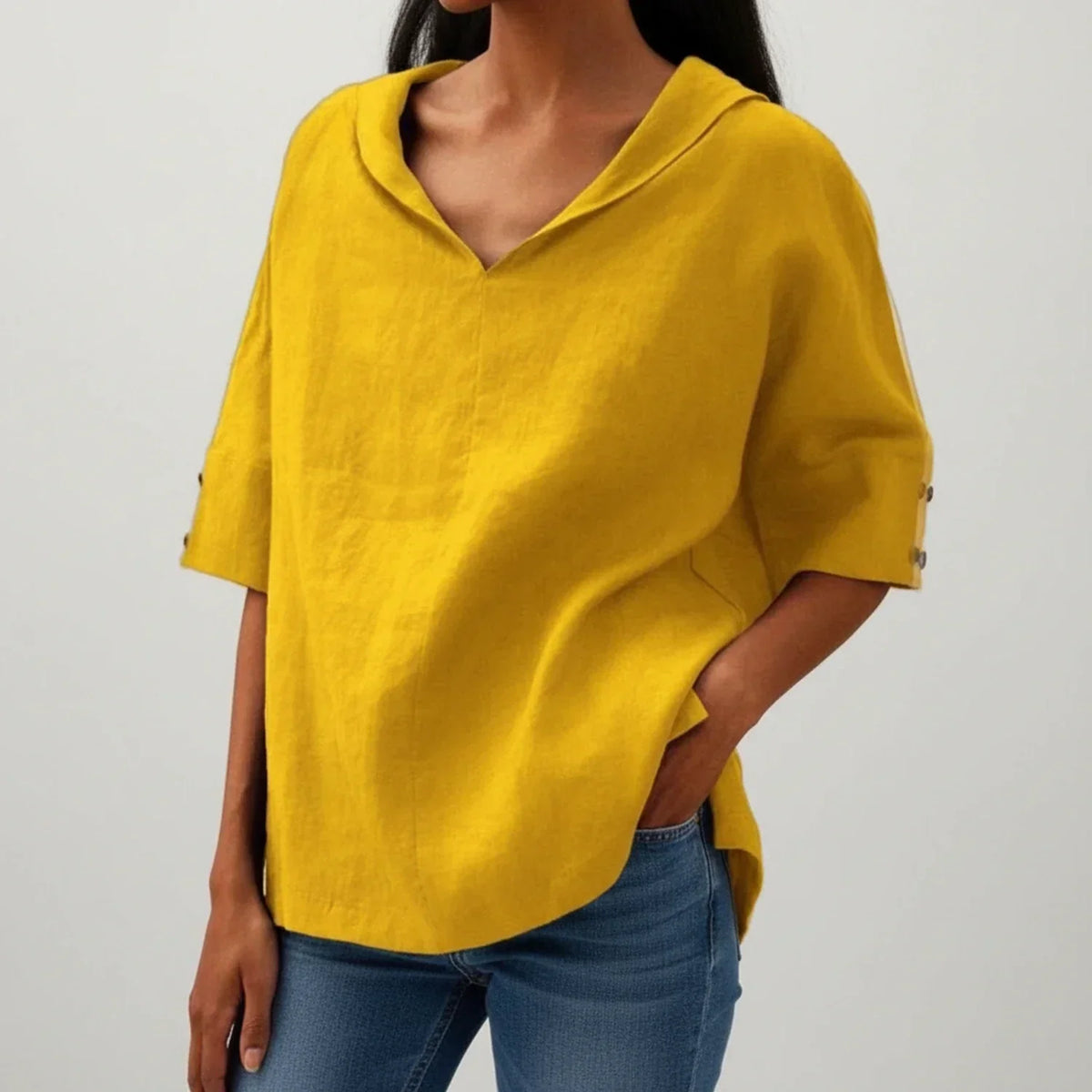 Women's Relaxed Half-Sleeve Shirt – Mid-Length Loose Fit