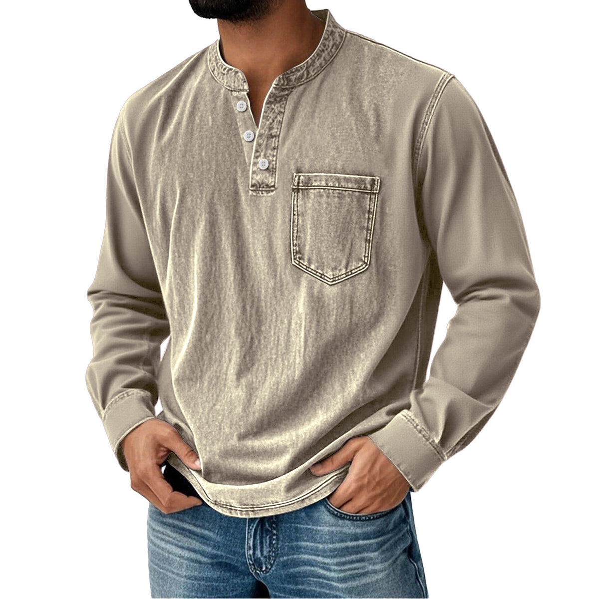 Men's Long Sleeve Henley Shirt – Slim Three-Button Fit