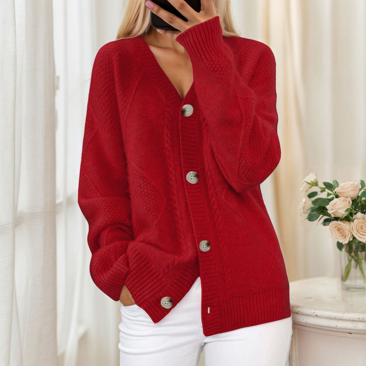 Women's Button-Front Knit Cardigan – Soft Relaxed Fit