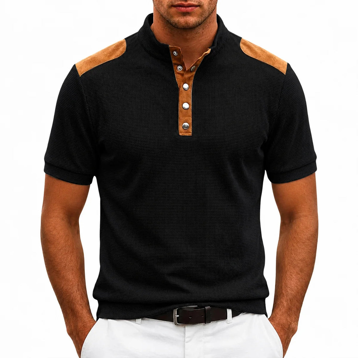 Men's Stand-Collar T-Shirt – Contrast Shoulder Panels
