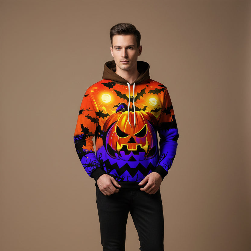 Men's Halloween Hoodie – 3D Pumpkin Print