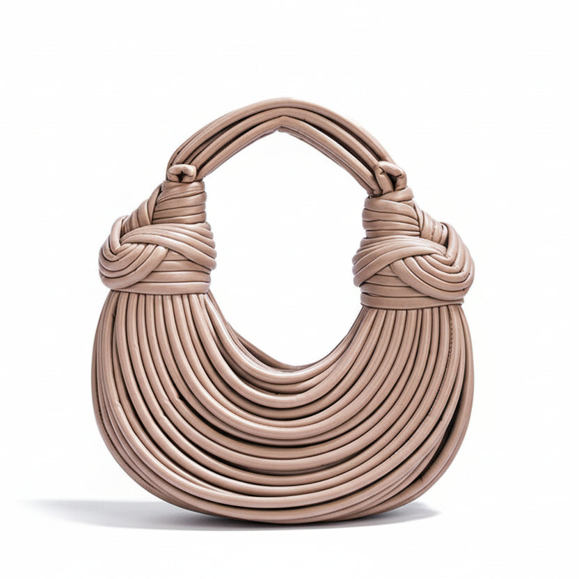 Women's Leather Crescent Handbag – Knotted Woven Handle